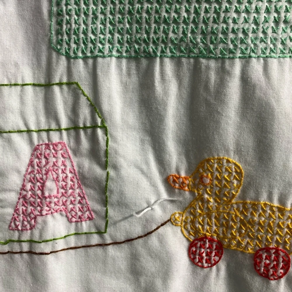 Vintage HandmadeCross Stitched Baby Blanket/Nursery/Infant, Multicolored